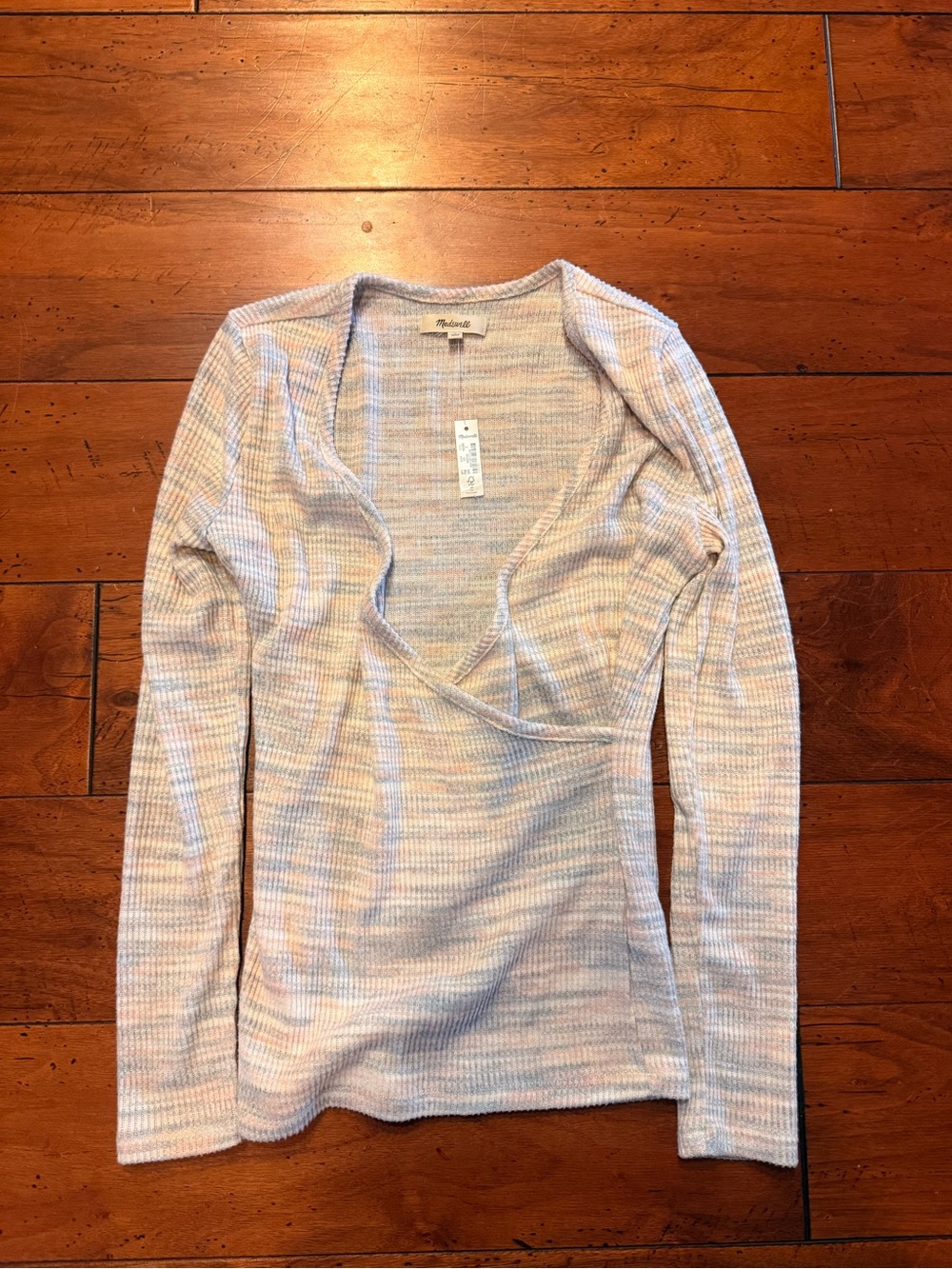 Madewell Long Sleeve Wrap-Style Top in Heathered Beige